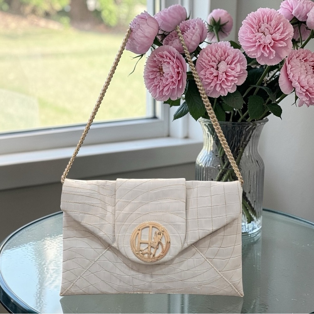 Henri Bendel EUC White Croc-embossed Leather Shoulder Bag